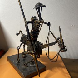 Don Quixote Metal Sculpture Steampunk Folk Art Scrap Horse Rider 