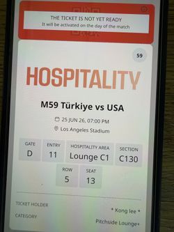1 VIP FRONT ROW WORLD CUP TICKET+FREE PARKING- USA VS TURKEY