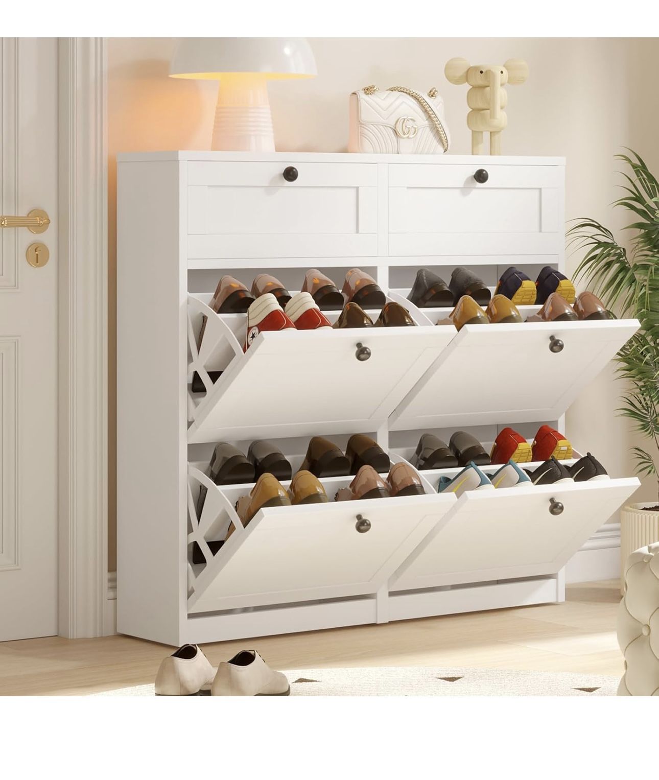 Shoe Cabinet with 4 Flip Drawers & 2 Drawers, Freestanding Shoe Storage Cabinet with Adjustable Shelves, Shoe Organizer for Entryway, Hallwa