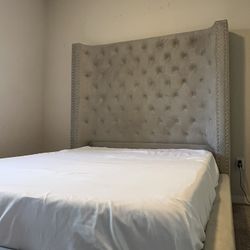 Gray Tufted Bedframe Queen Size 