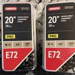 SET OF 2- Oregon E72, 72 Length Replacement Chains For 20”, 0.05”Gauge, 3/8” Pitch