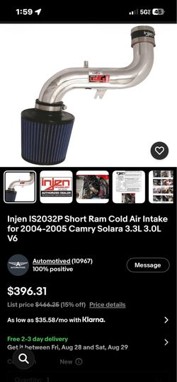 Injen cold air intake 03 Camry v6