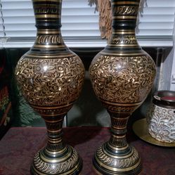 Tall Vintage Brass Vases 