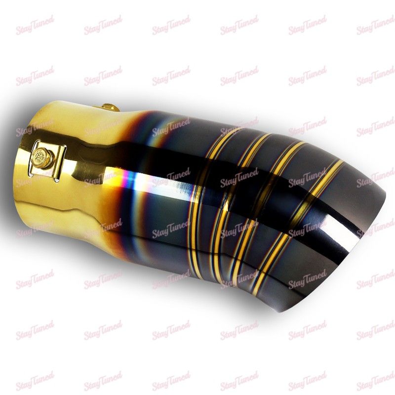 JDM Titanium Gold Black Tip Stainless Exhaust Muffler 2.5" Inlet - 3" Outlet -(1-MU-T-63-GB