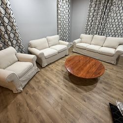 IKEA Uppland Living Room Set ( Sofa + Loveseat + Armchair ) Fabric Linen Beige Color 