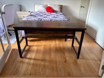 wood desk with shelf