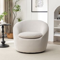 Eloa 29.5" Modern Beige Teddy Fabric Swivel Barrel Chair