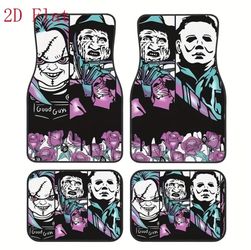 Horror Movie Villain Graphic Universal Car Floor Mats 4pcs Set 100% Polyester Fiber Retro Collage Art Decorative Auto Mats for Vehicle Interior Additi