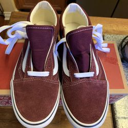 New old school van, tennis shoes, burgundy, and white and color