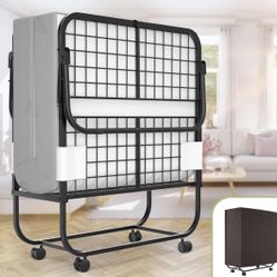 Folding Bed with Mattress for Adults, 75" x 31" Cot Size