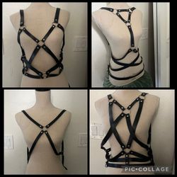 Chest faux leather harness UNISEX with crisscross straps and O-ring details