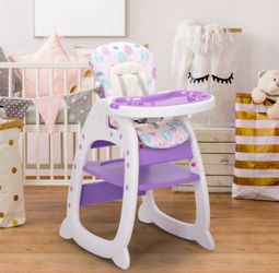 High Chair , Purple,  3-in-1 for Babies and Toddlers, Convertible Booster Seat, Feeding Tray and Backrest, Purple