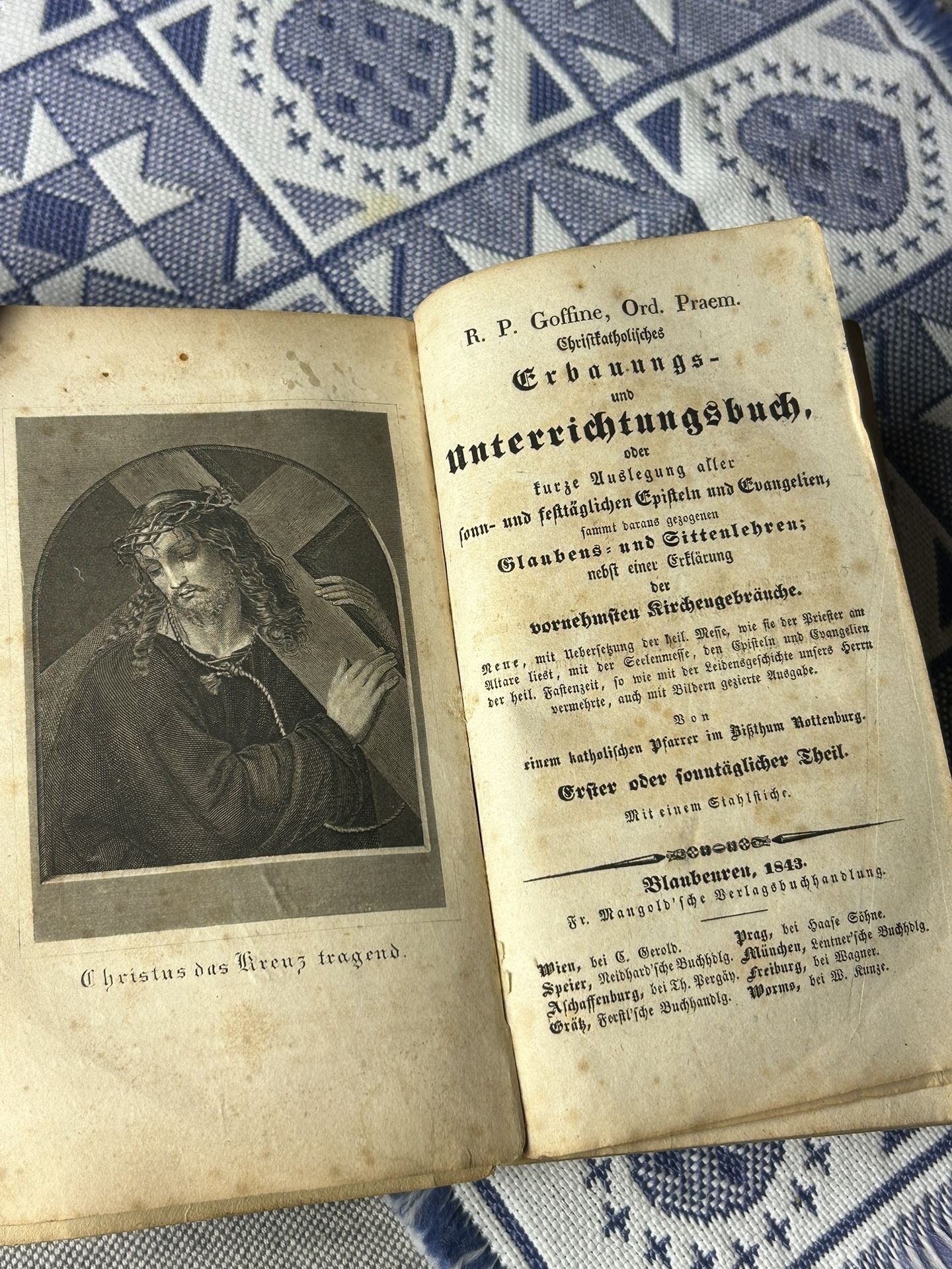 1843: ANTIQUE GERMAN BOOK WITH HANDWRITTEN FAMILY RECORDS