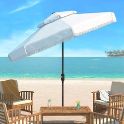 Safavieh PAT8208C Milan 9ft Double-Top Patio Umbrella White Fringe