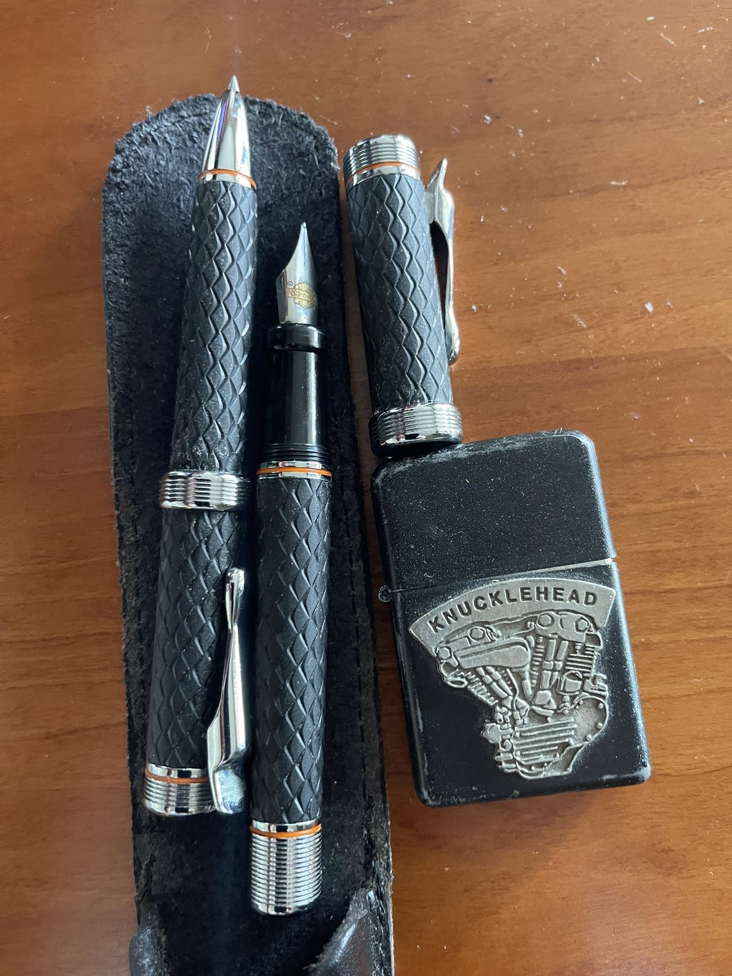 Vintage Zippo Harley Davison Lighter And Fountain Pen Set