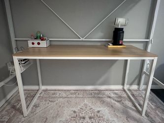 Wood Top Desk with White Metal Frame