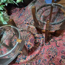 2 Wooden, Glass Top End Tables