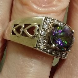 So Cute 😍🆕 Genuine Mystic Topaz Size 5.25 Sterling Silver Halo 😇 Ring! 💍💜💚