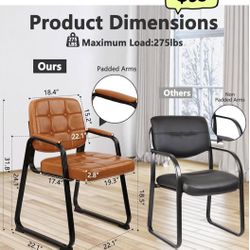 😀 2Pcs CLATINA Waiting Room Chairs with Padded Arms Leather Guest Chair no Wheels for Office Reception and Conference Desk with Sled Base Orange