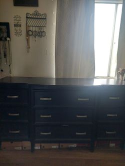 Large Dark Wood Dresser with Multiple Drawers