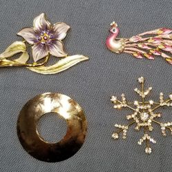Costume Jewelry Flower, Pheasant, Ring, Snowflake Pins/Clip