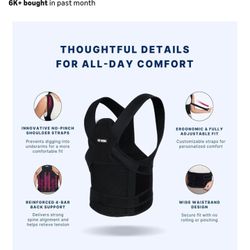 Fit Geno Posture Corrector for Women& Men, Adjustable Back Support Brace for Pain Relief, LARGE, Black