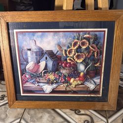 Decorative Still Life Painting with Sunflowers and Birdcage. 19x23