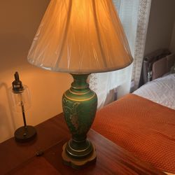 MCM Frost Green Glass Lamp With Golden Grapes