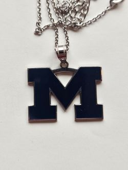 Michigan Wolverines Blue M 925 Sterling Silver Pendant Necklace.