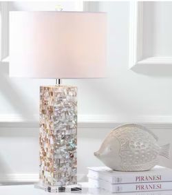 SAFAVIEH Lighting Collection Jacoby Coastal Cream Shell 29-inch Bedroom Living Room Home Office Desk Nightstand Table Lamp (LED Bulbs Included)