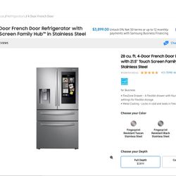 28 cu. ft. 4-Door French Door Samsung Refrigerator with 21.5” Touch Screen Family Hub™ in Stainless Steel