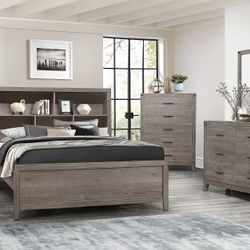 4 PIECE QUEEN SIZE BEDROOM SET BED DRESSER MIRROR NIGHTSTAND