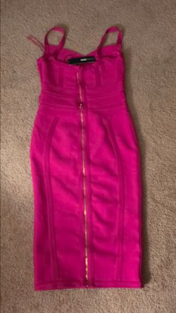 Fashion Nova Pink Bandage Midi Dress with Front Zipper (M)