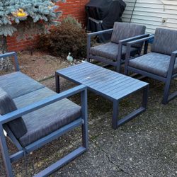 Patio Set Table 2 Chairs Sofa And Umbrella And Stand  Cushions 