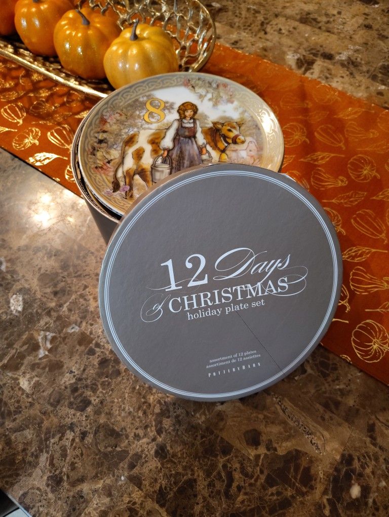 Pottery Barn "12 Days of Christmas" holiday plate set. 