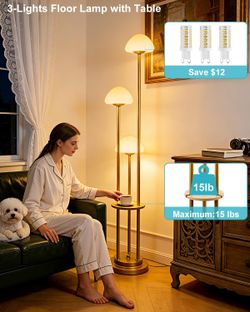 Gold Dimmable Floor Lamp with Table, new