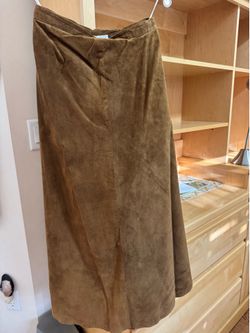 PRICE DROP:JH Collectibles, S/M  lined,cognac Suede A-Line Midi Skirt