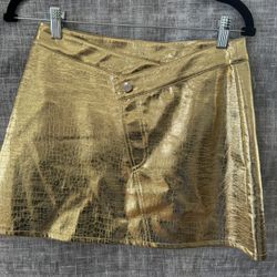 ✨ RONNY KOBO Metallic Gold Croc-Embossed Mini Skirt — Size Small (Worn Once)