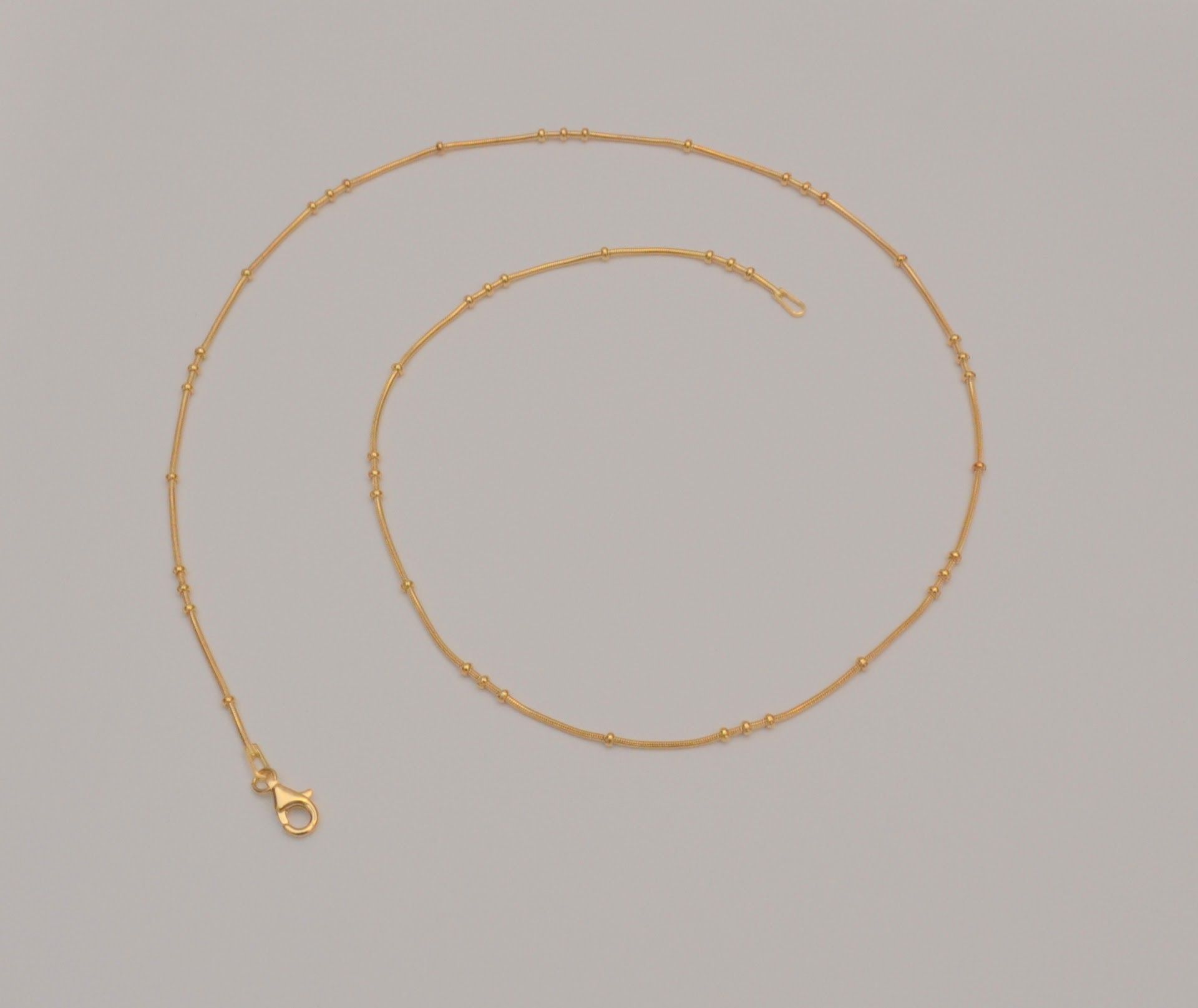 Solid Beaded Snake Cable Chain Necklace 18K Yellow Gold 17.75 Inches