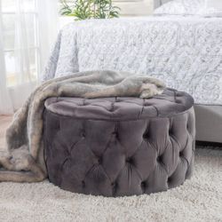 LARGE Velvet Ottoman Grey Vanity Chair Coffee Table