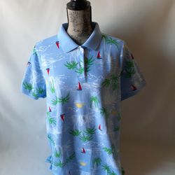Lands End women's multicolored colored tropical print polo shirt size XL