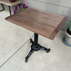 Antique Cast Iron Table / Walnut Top 