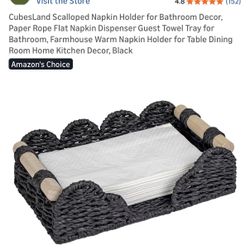 Scalloped Woven Black Tray