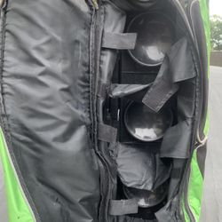 Bowling Ball Bag holds 3 balls and shoes Brunswick Edge 3 Ball Roller its beats up has tears rough shape but still holds balls 