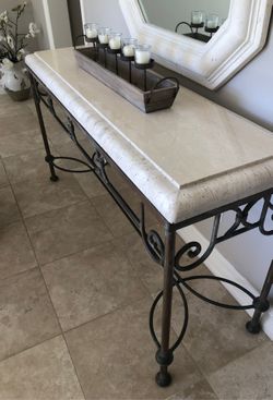 Beautiful Custom Marmol Top Rod Iron End Buffet Table