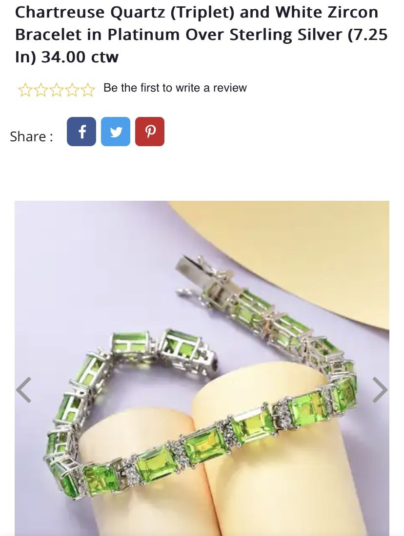 Chartreuse Quartz & Zircon silver Bracelet - new - 7.25”