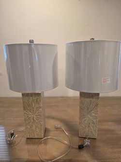 Modern Coastal Capiz Shell Table Lamps - Matching Pair