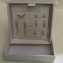 GOLD CAKE *DELICATE COLLECTION" CUFF STUDS HUGGIES 18K GOLD PLATED STERLING SILVER