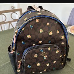 Coach Women’s Court Backpack (Gold/ Brown Black Multi flower)