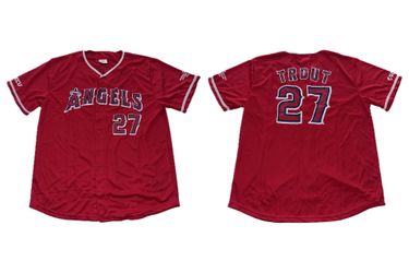 Los Angeles Angels #27 Mike Trout Red Button Up Jersey Mens XL New SGA 24” X 31”